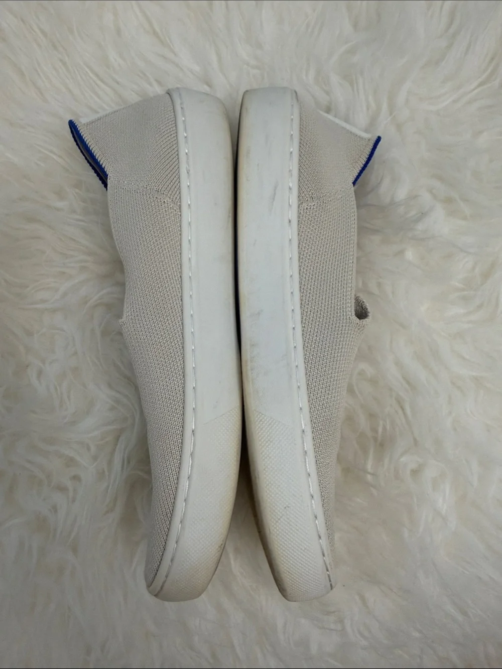 Rothy's Sneaker Women Light Gray Slip-On Loafers with Navy Trim Size 6